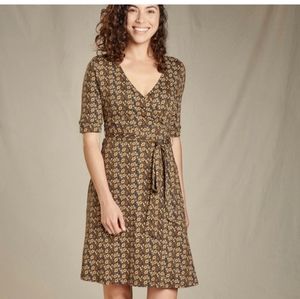 Toad & Co Brown Organic Cotton Blend Cue Wrap Dress In Buffalo Floral Size XS